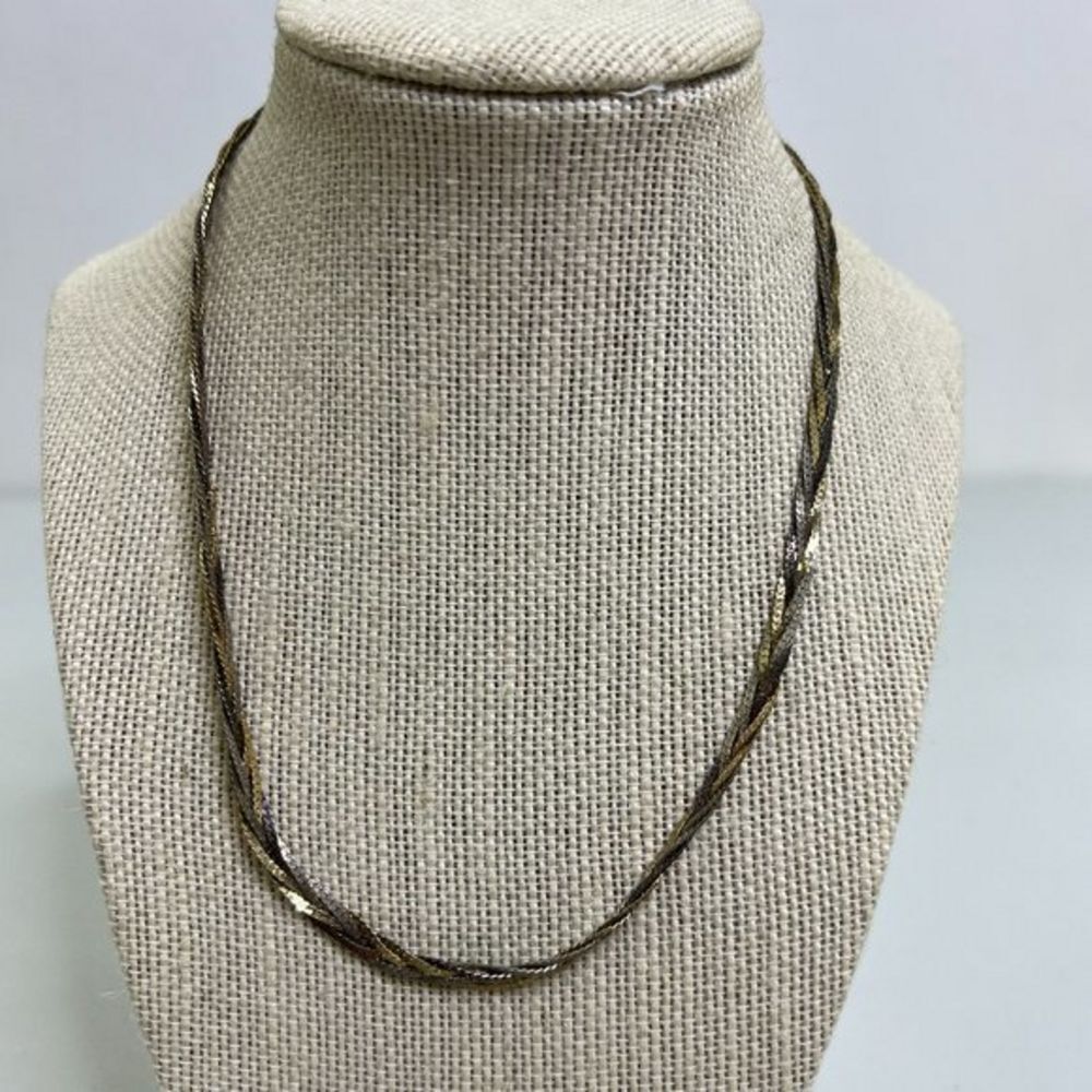 Braided Necklace Chain Mixed Metal Gold Silver Tone Multi Strand 18 Inch Used, s